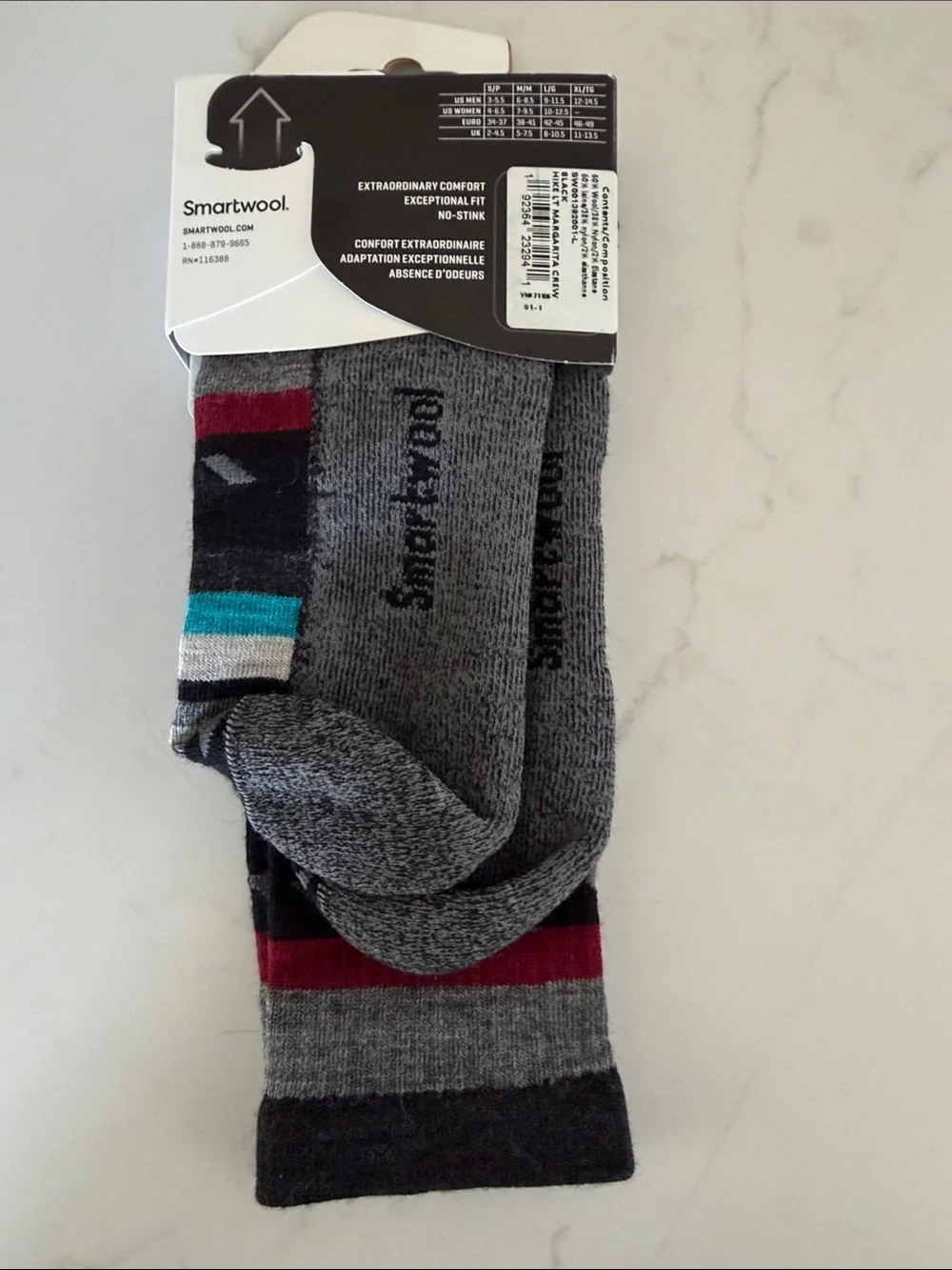 Smartwool Hike Unisex Crew Socks in Black, Teal & Gray with Maroon Accent